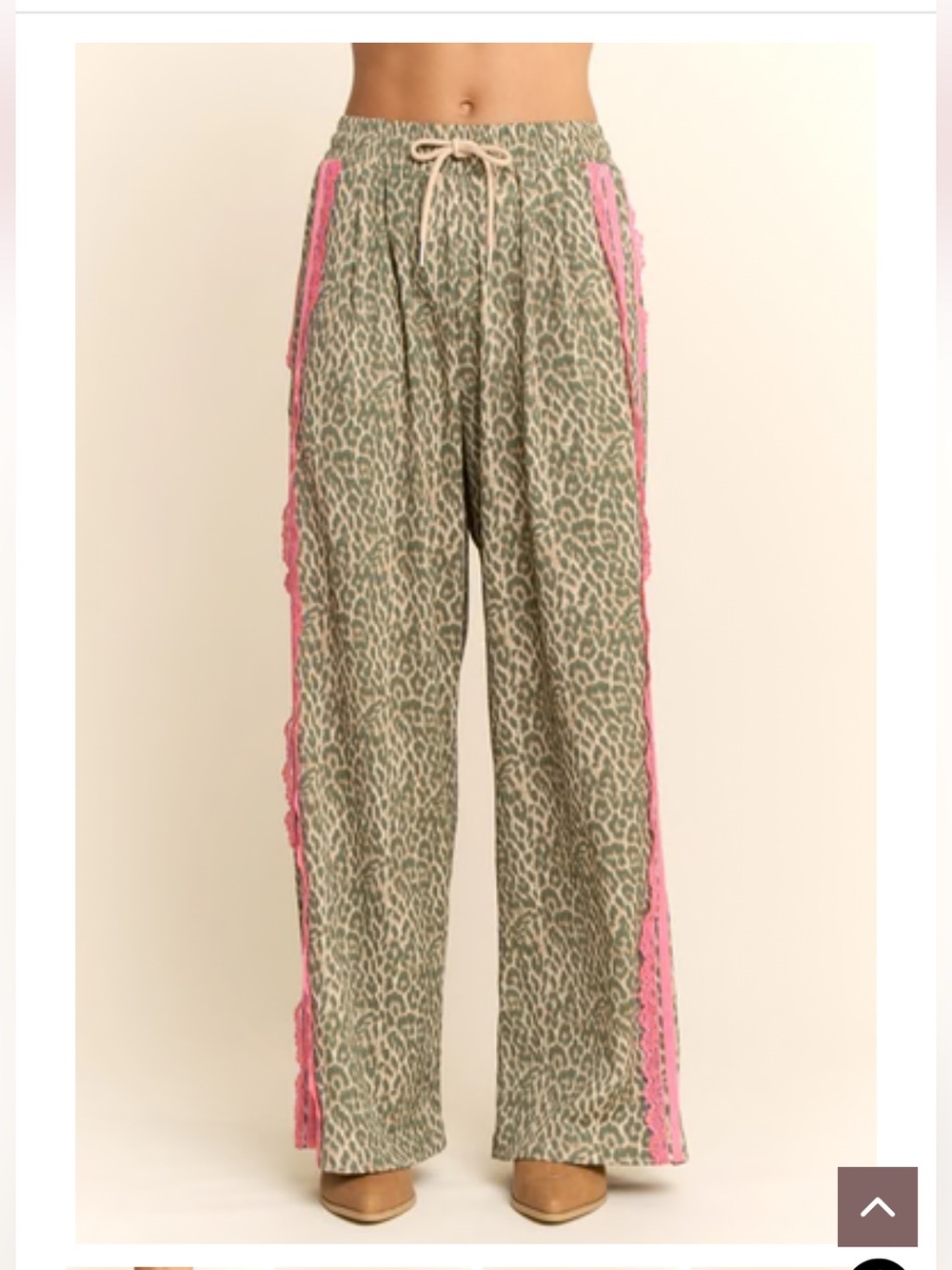DAVI & DANI Olive Leopard Wide Leg Pants with Pink Side Trim